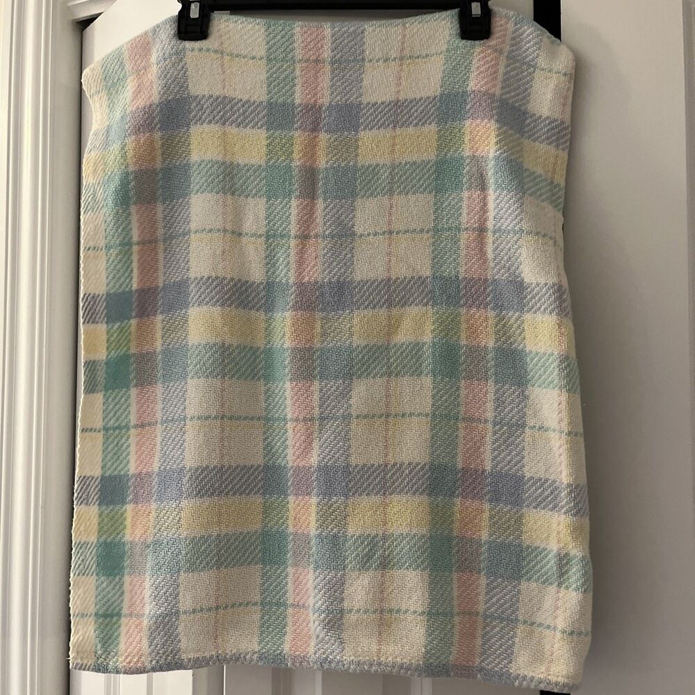 Vintage Y2K Baby Pastel Plaid Stripe Knit Waffle Weave Blanket Made USA 45X35